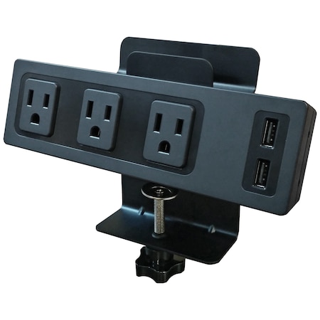 Electriduct Outlet Strip, Edge Mount, USB, 5-15R, 5-15P, 8 ft., Black PDC-SW-3P-2USB-DT
